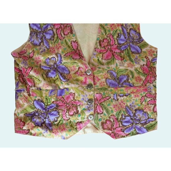 Vintage WESTERN CONNECTION 90s 00s Floral Beaded Vest Top Shirt Sz S - Picture 4 of 8